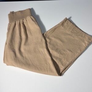 Isabel Ingrid & Isabel Maternity Tan Smocked Waist Wide Leg Pants L